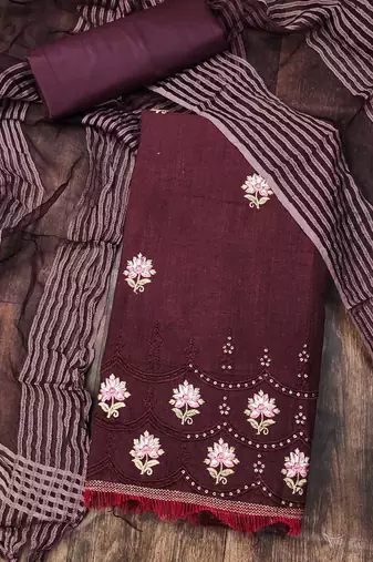 magenta cotton embroidered dress material