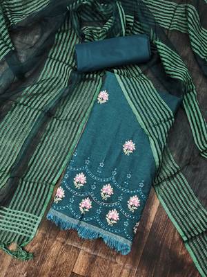 green cotton embroidered dress material 1