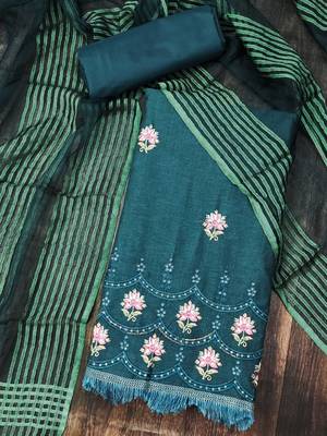 green cotton embroidered dress material 3
