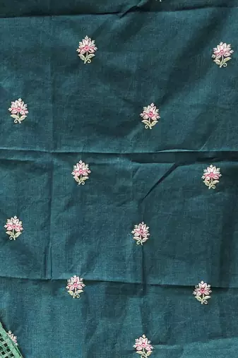 green cotton embroidered dress material