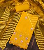 yellow cotton embroidered dress material