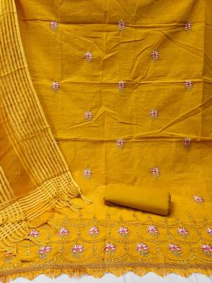 yellow cotton embroidered dress material 2