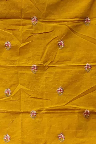 yellow cotton embroidered dress material