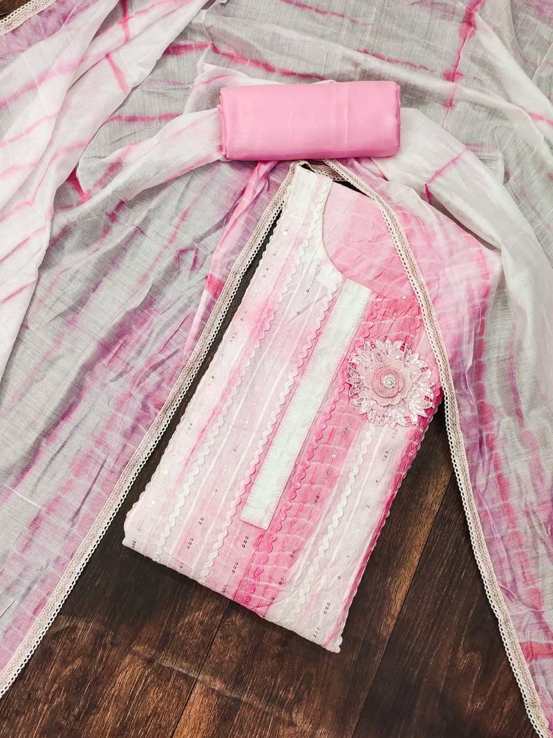 baby pink cotton sequins dress material