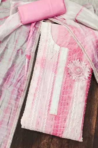 baby pink cotton sequins dress material