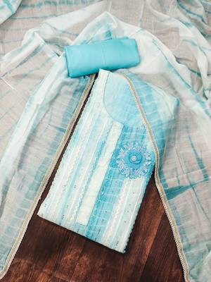 sky blue cotton sequins dress material 1