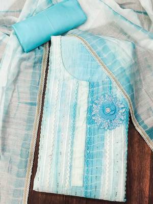 sky blue cotton sequins dress material 3