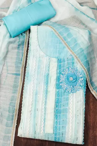 sky blue cotton sequins dress material
