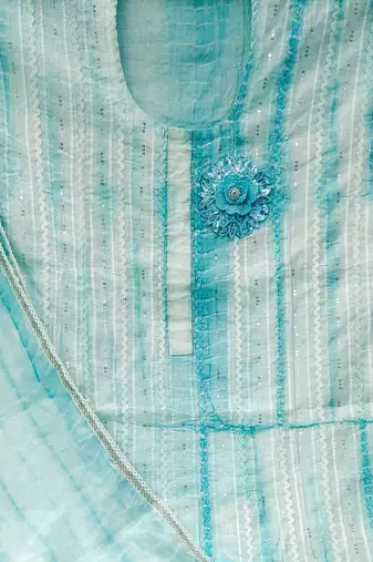 sky blue cotton sequins dress material