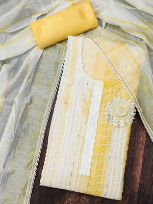 yellow cotton sequins dress material 3