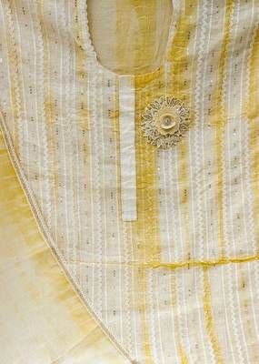 yellow cotton sequins dress material 4