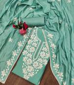 sea green silk blend thread embroidery dress material
