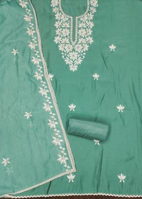 sea green silk blend thread embroidery dress material 2
