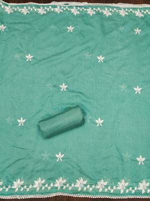 sea green silk blend thread embroidery dress material 4
