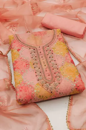 multicolor organza sequins dress material