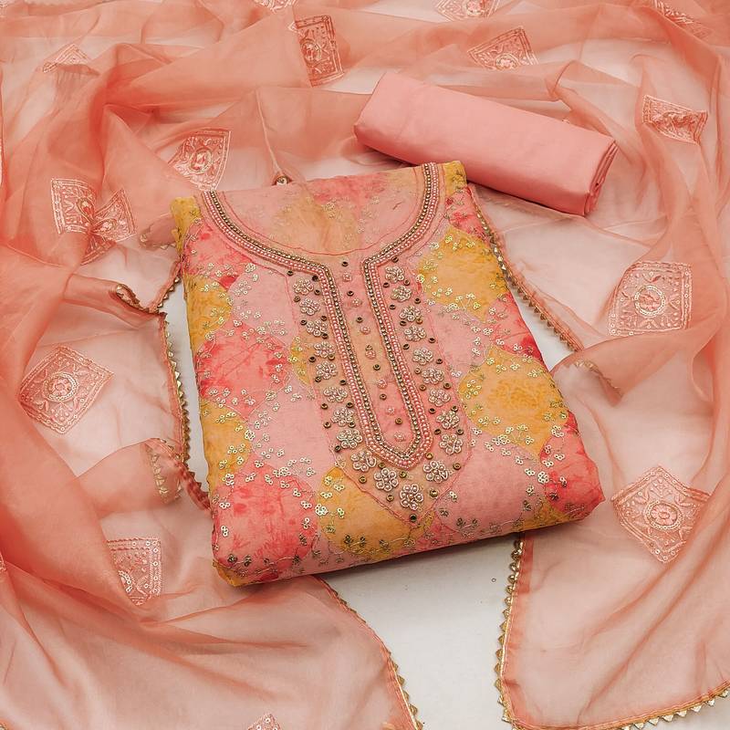 multicolor organza sequins dress material