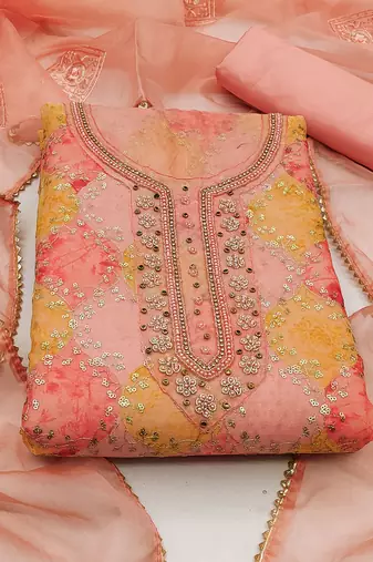 multicolor organza sequins dress material
