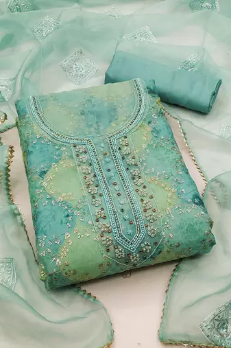 multicolor organza sequins dress material