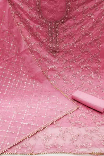 pink organza sequins dress material
