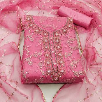pink organza sequins dress material 3