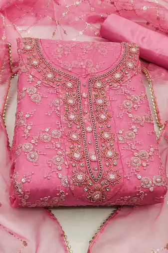 pink organza sequins dress material