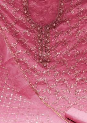 pink organza sequins dress material 4