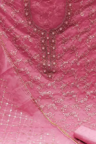 pink organza sequins dress material