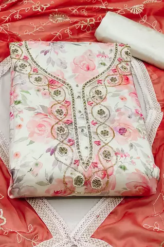 multicolor cotton hand embroidery dress material