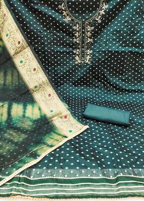 green cotton hand embroidery dress material 2