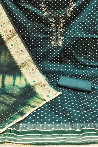 green cotton hand embroidery dress material
