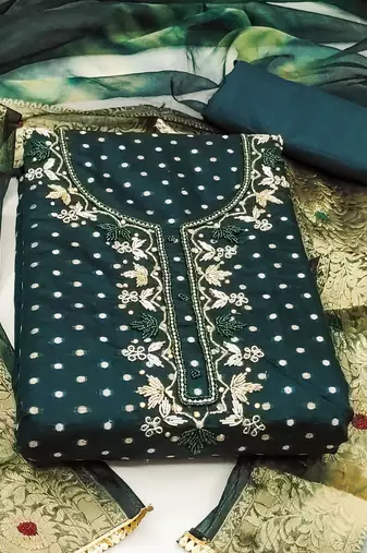 green cotton hand embroidery dress material