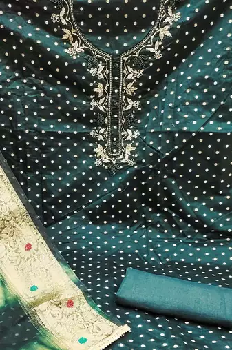 green cotton hand embroidery dress material