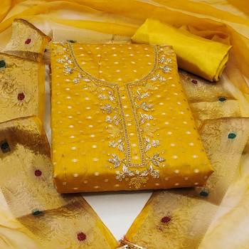 mustard cotton hand embroidery dress material 3