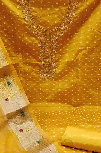 mustard cotton hand embroidery dress material