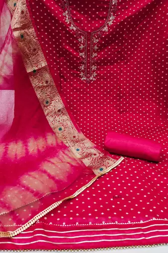 pink cotton hand embroidery dress material