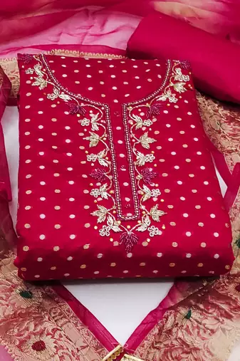 pink cotton hand embroidery dress material