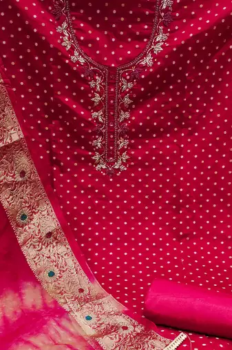 pink cotton hand embroidery dress material