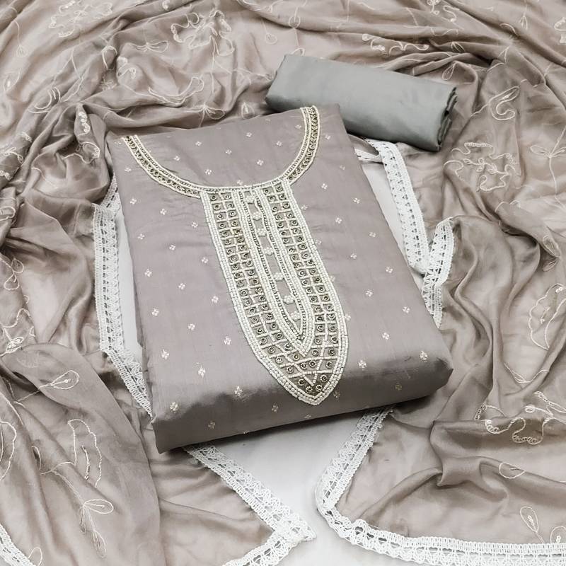 grey cotton hand embroidery dress material