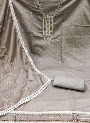 grey cotton hand embroidery dress material 2