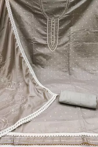 grey cotton hand embroidery dress material