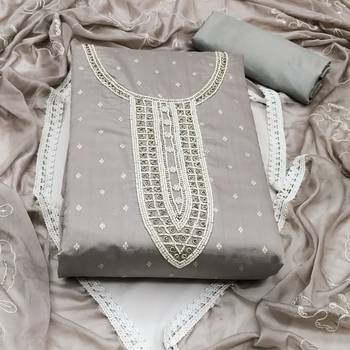 grey cotton hand embroidery dress material 3