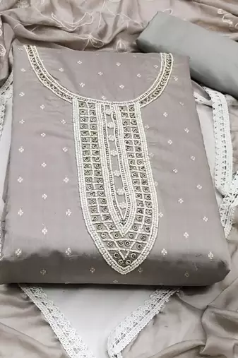 grey cotton hand embroidery dress material