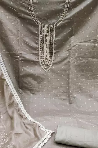 grey cotton hand embroidery dress material