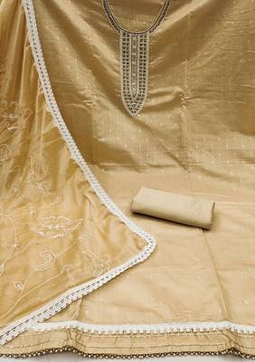 beige cotton hand embroidery dress material 2