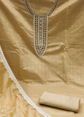 beige cotton hand embroidery dress material 4