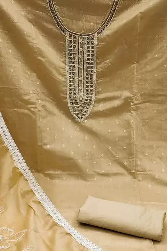 beige cotton hand embroidery dress material