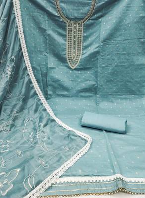 teal blue cotton hand embroidery dress material 2