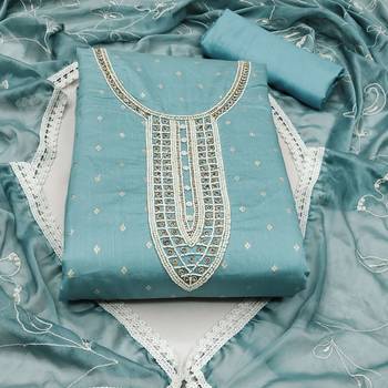 teal blue cotton hand embroidery dress material 3