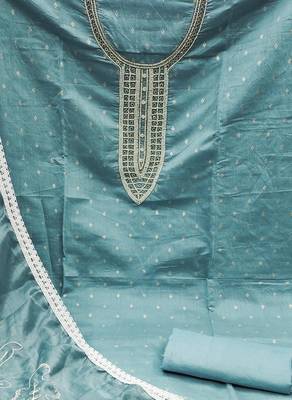 teal blue cotton hand embroidery dress material 4