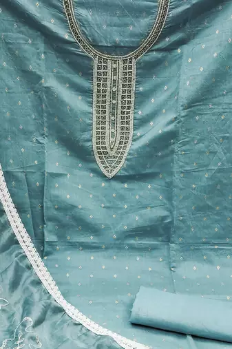teal blue cotton hand embroidery dress material